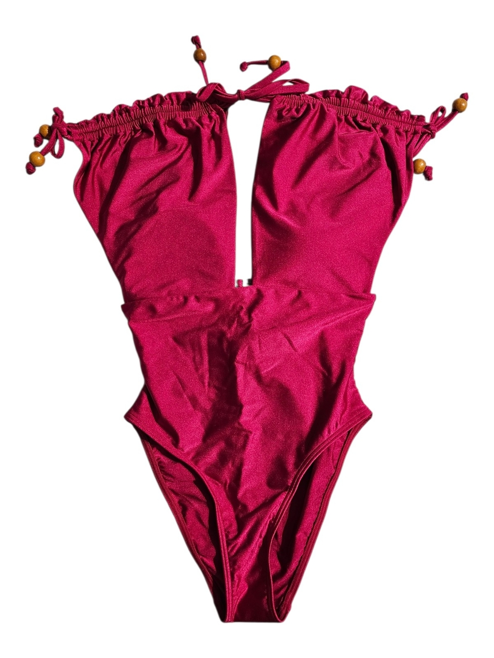 Andrea Iyamah Magenta Cutout One-Piece Swimsuit with Ruffle Tie Straps